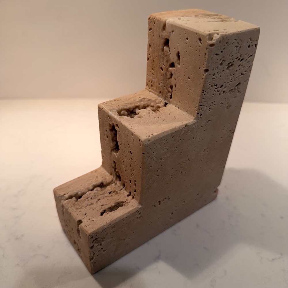 Moroccan Travertine Single Bookend NEW Neutral Heavy Stone Handmade Bibliophile